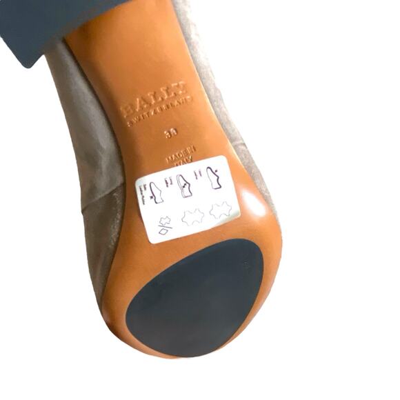 Bally Chiton Suede Cork Heeled Mules Fit Sz 6.5 Taupe Open Toe New w/ Small Flaw - Picture 11 of 12